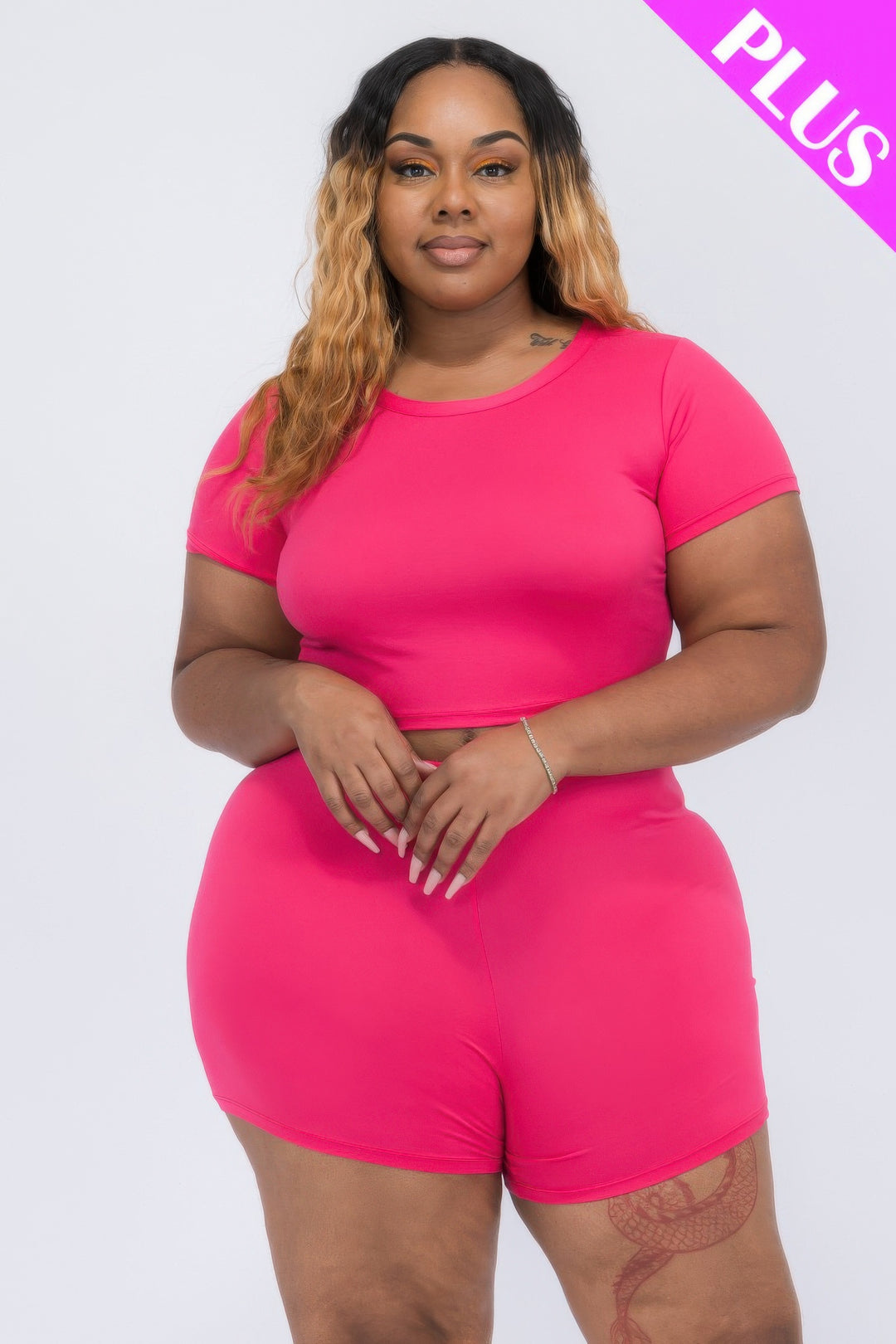 Plus Size Short Sleeve Crop Top & Shorts Set - Love it Curvy