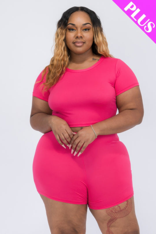 Plus Size Short Sleeve Crop Top & Shorts Set - Love it Curvy