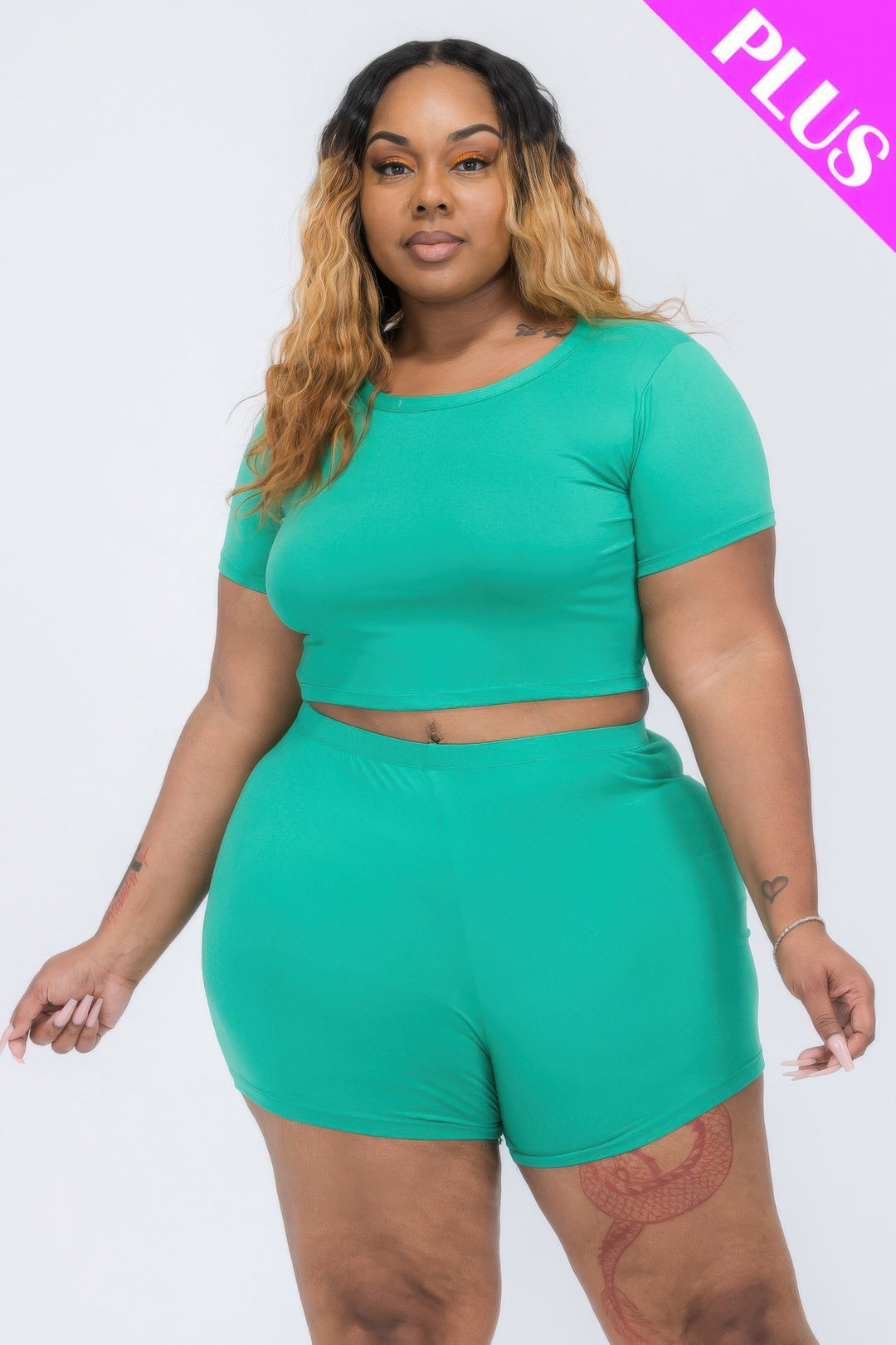 Plus Size Short Sleeve Crop Top & Shorts Set - Love it Curvy
