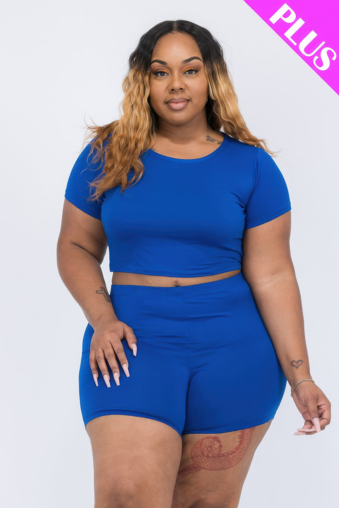 Plus Size Short Sleeve Crop Top & Shorts Set - Love it Curvy