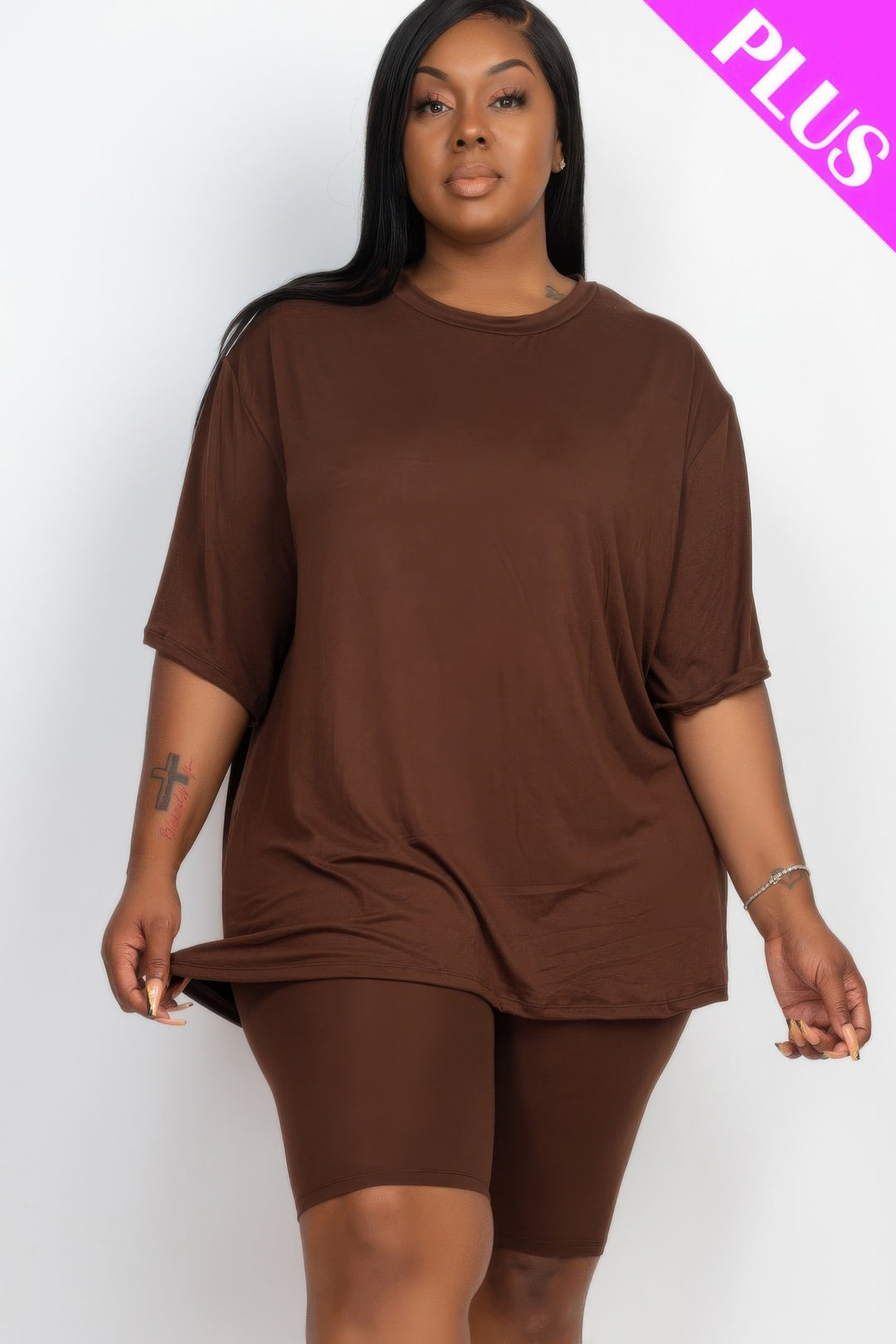 Plus Size Loose Fit Top & Biker Shorts Set - Love it Curvy