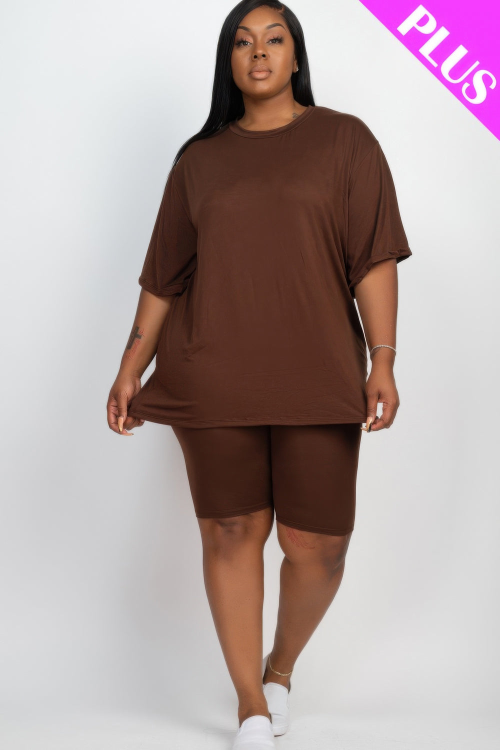 Plus Size Loose Fit Top & Biker Shorts Set - Love it Curvy