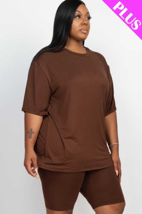 Plus Size Loose Fit Top & Biker Shorts Set - Love it Curvy