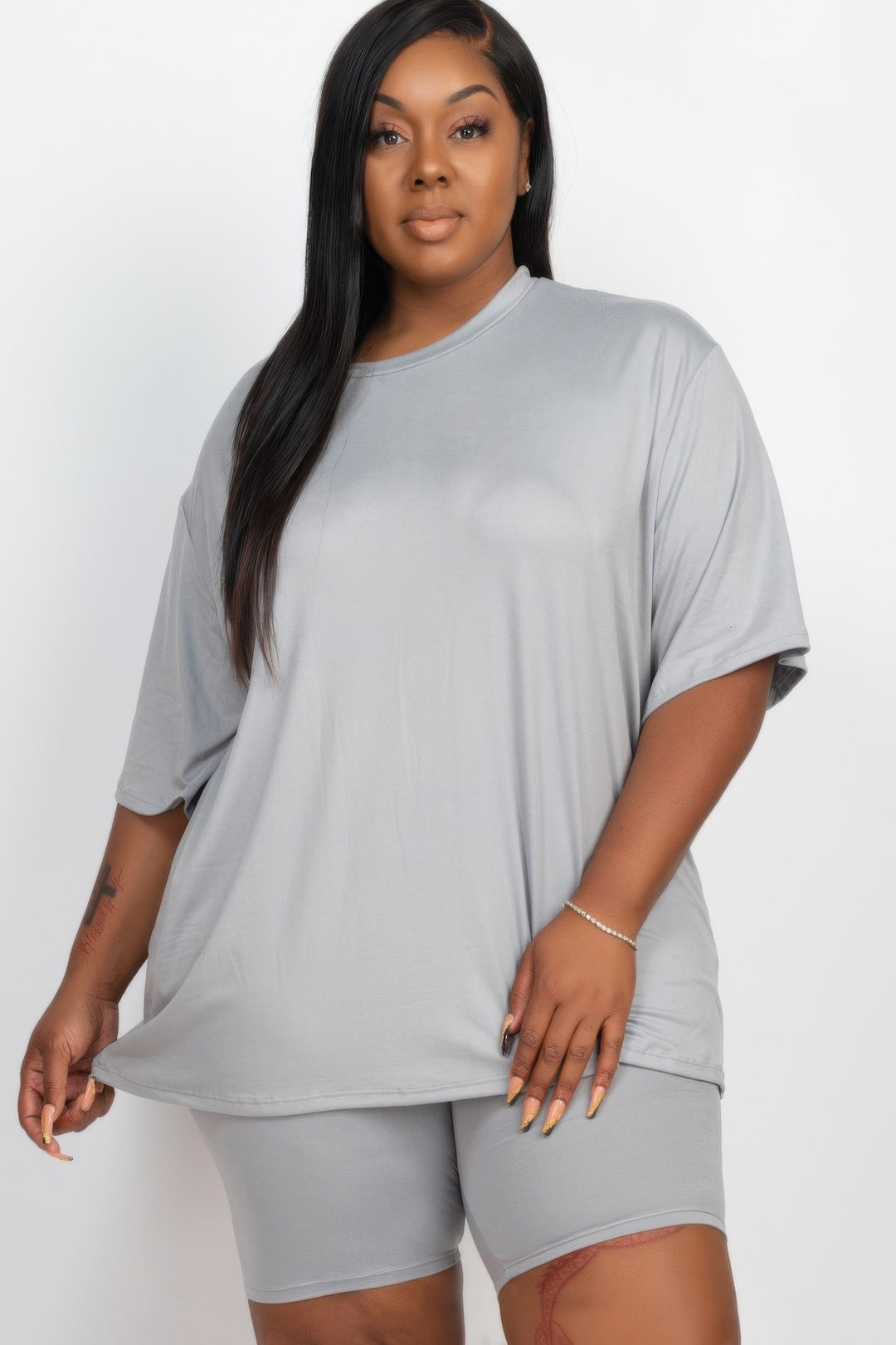 Plus Size Loose Fit Top & Biker Shorts Set - Love it Curvy