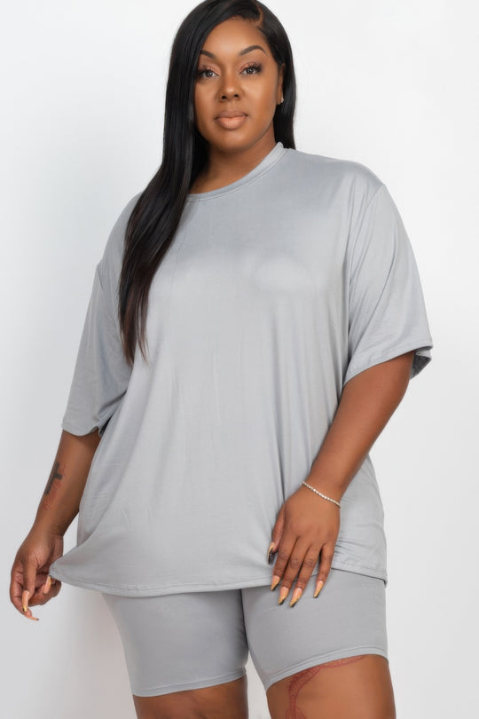 Plus Size Loose Fit Top & Biker Shorts Set - Love it Curvy