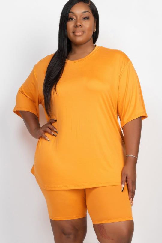 Plus Size Loose Fit Top & Biker Shorts Set - Love it Curvy