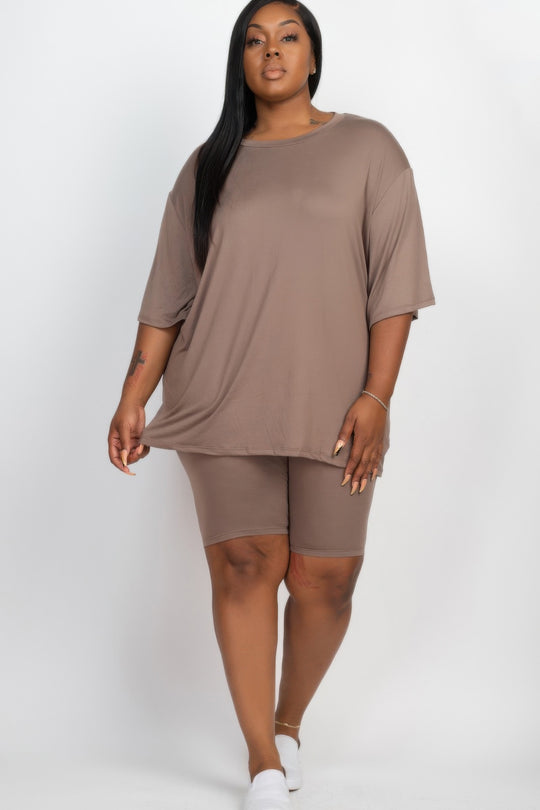 Plus Size Loose Fit Top & Biker Shorts Set - Love it Curvy