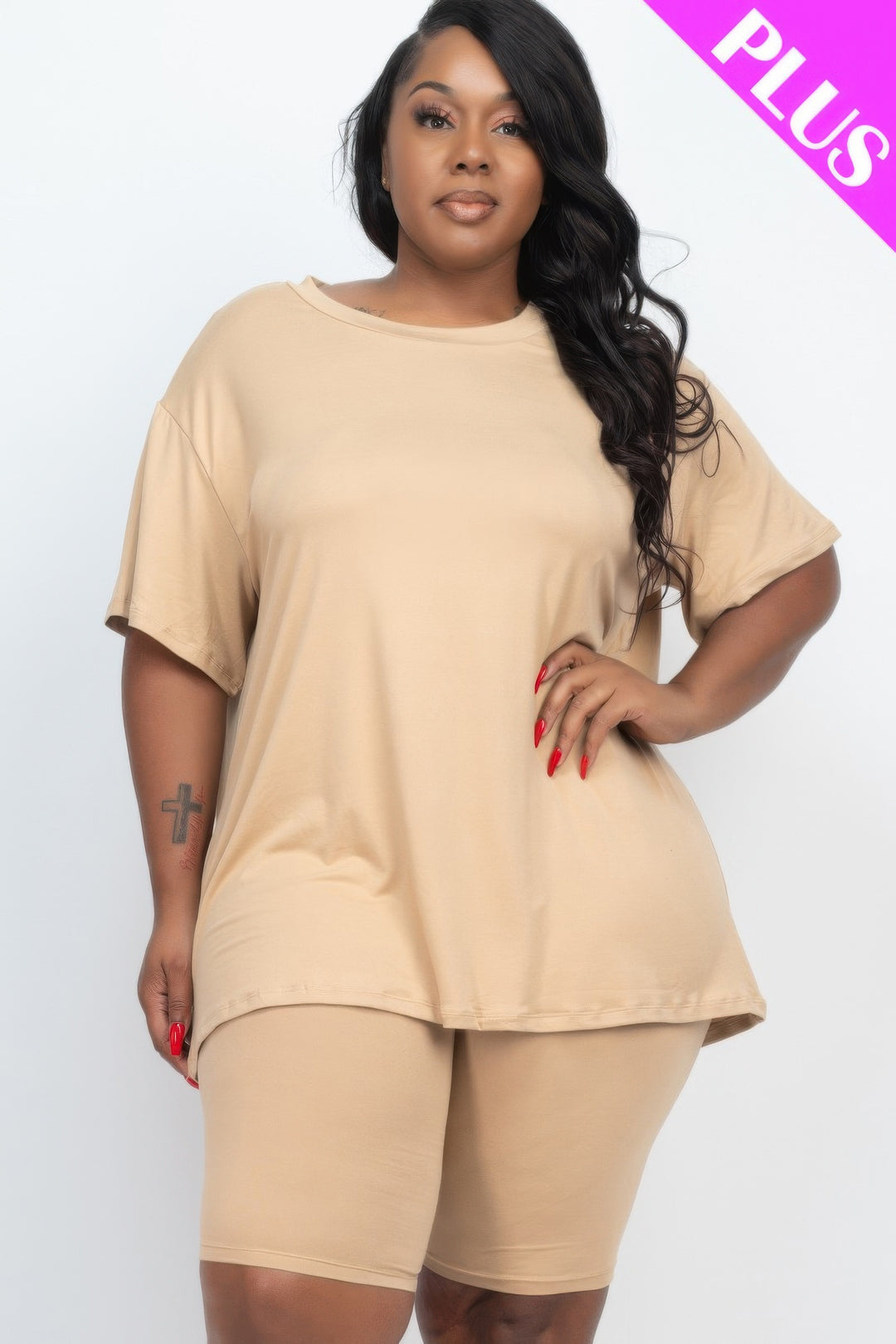 Plus Size Loose Fit Top & Biker Shorts Set - Love it Curvy