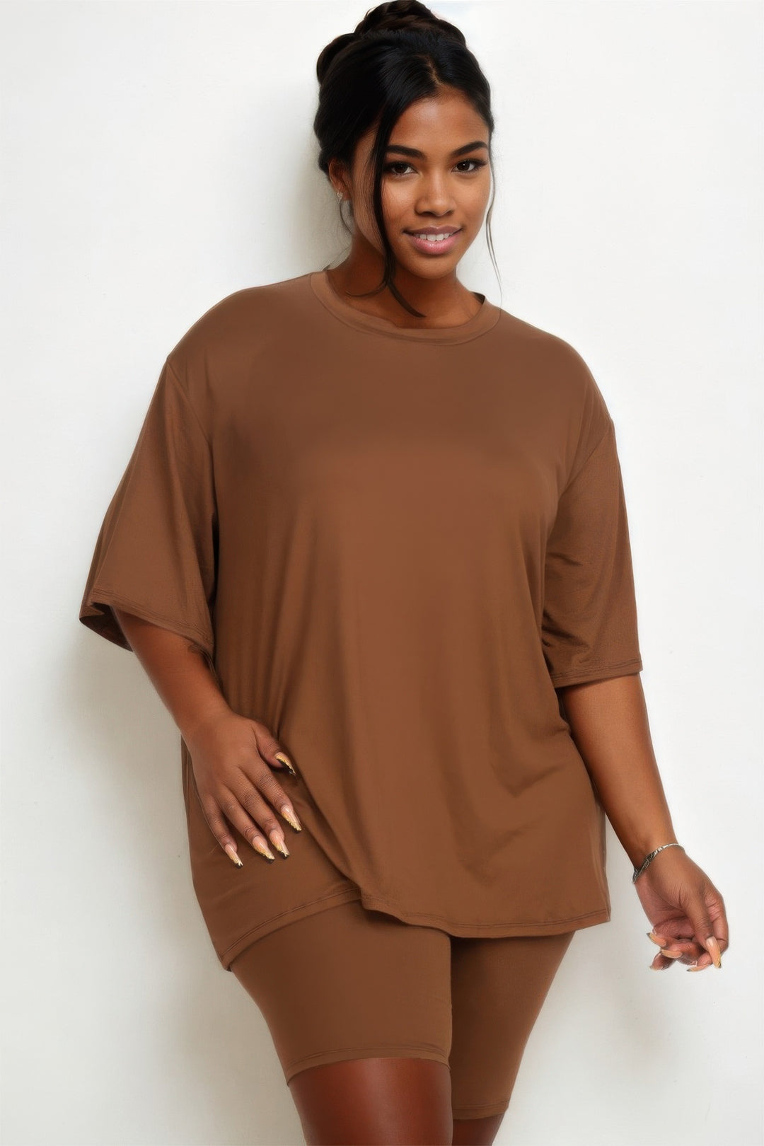 Plus Size Loose Fit Top & Biker Shorts Set - Love it Curvy