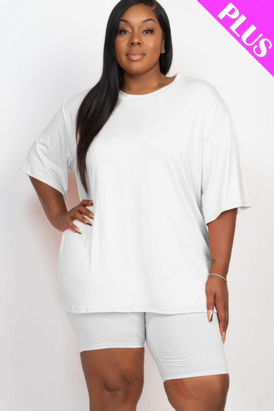 Plus Size Loose Fit Top & Biker Shorts Set - Love it Curvy