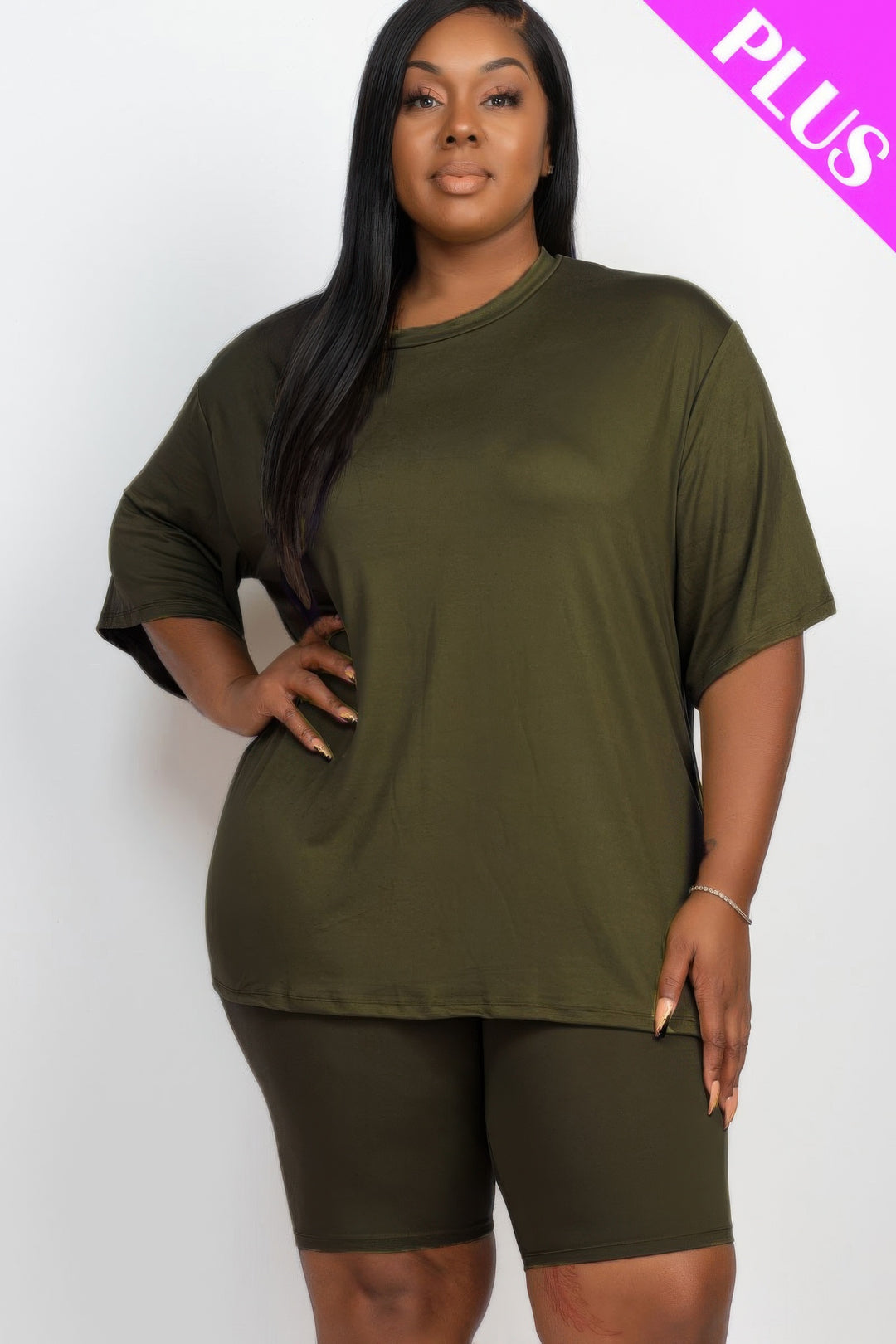 Plus Size Loose Fit Top & Biker Shorts Set - Love it Curvy