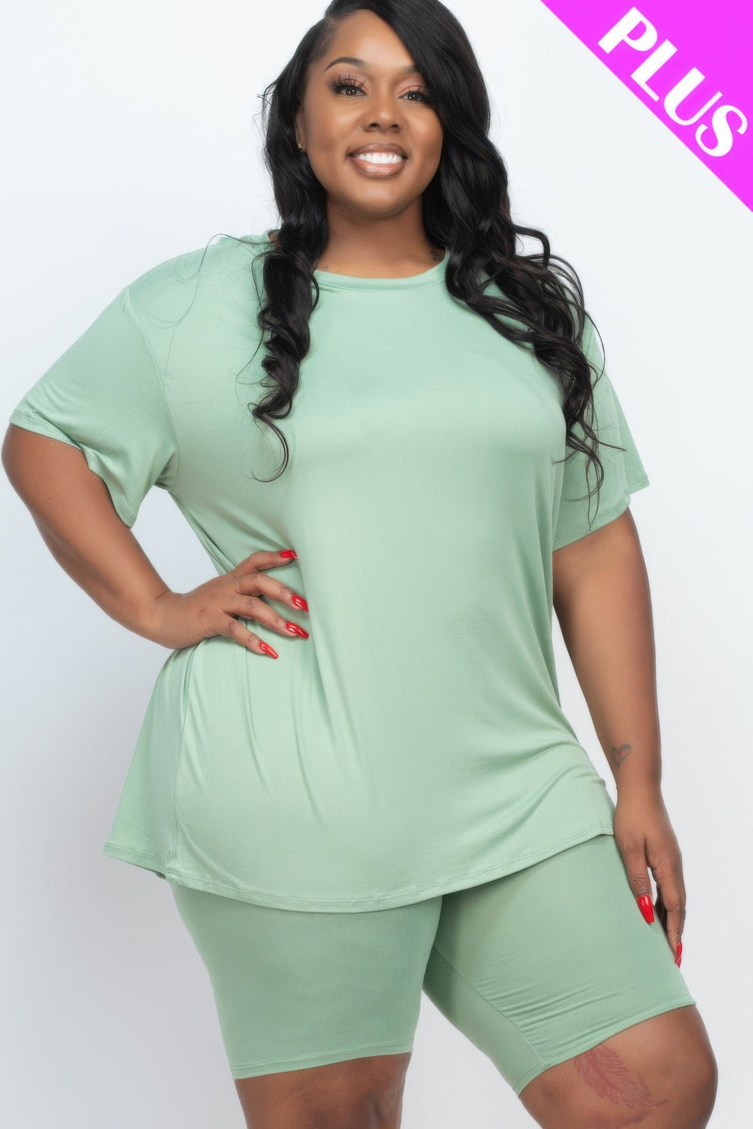 Plus Size Loose Fit Top & Biker Shorts Set - Love it Curvy