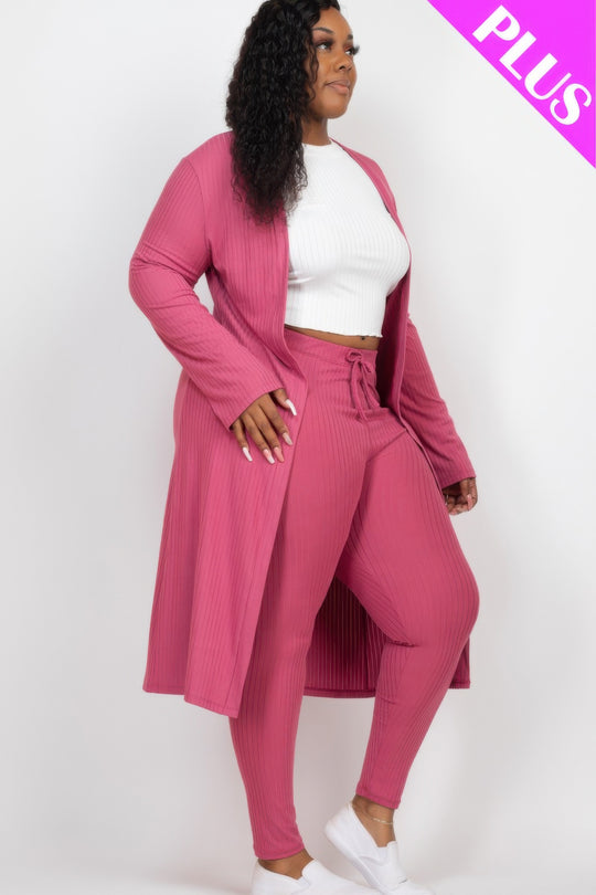 Plus Size Ribbed Long Cardigan & Leggings Set - Love it Curvy