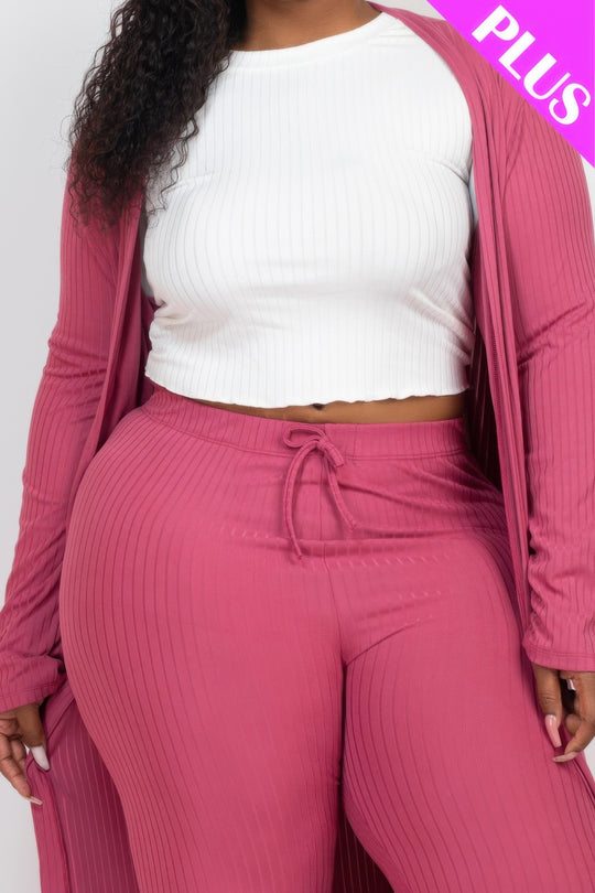 Plus Size Ribbed Long Cardigan & Leggings Set - Love it Curvy
