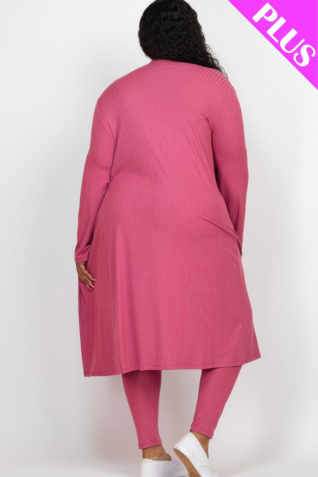Plus Size Ribbed Long Cardigan & Leggings Set - Love it Curvy