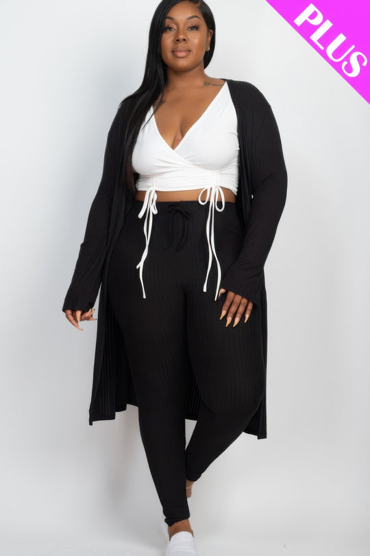 Plus Size Ribbed Long Cardigan & Leggings Set - Love it Curvy