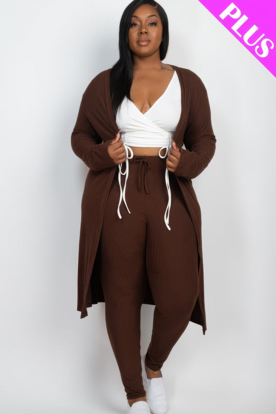 Plus Size Ribbed Long Cardigan & Leggings Set - Love it Curvy