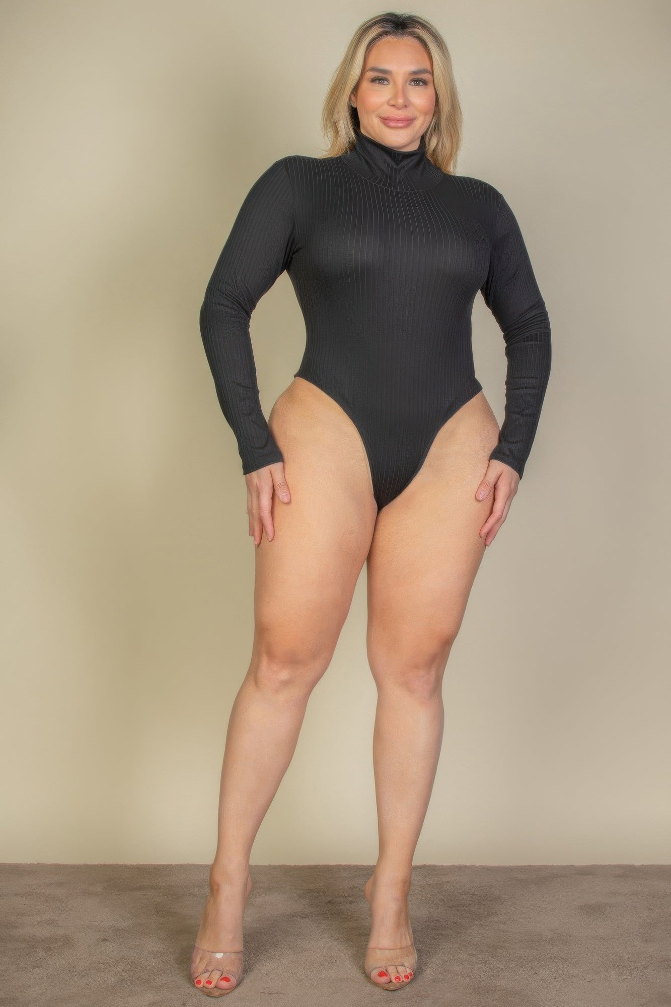 Plus Size Ribbed Turtleneck Long Sleeve Bodysuit | Love It Curvy Secondary image