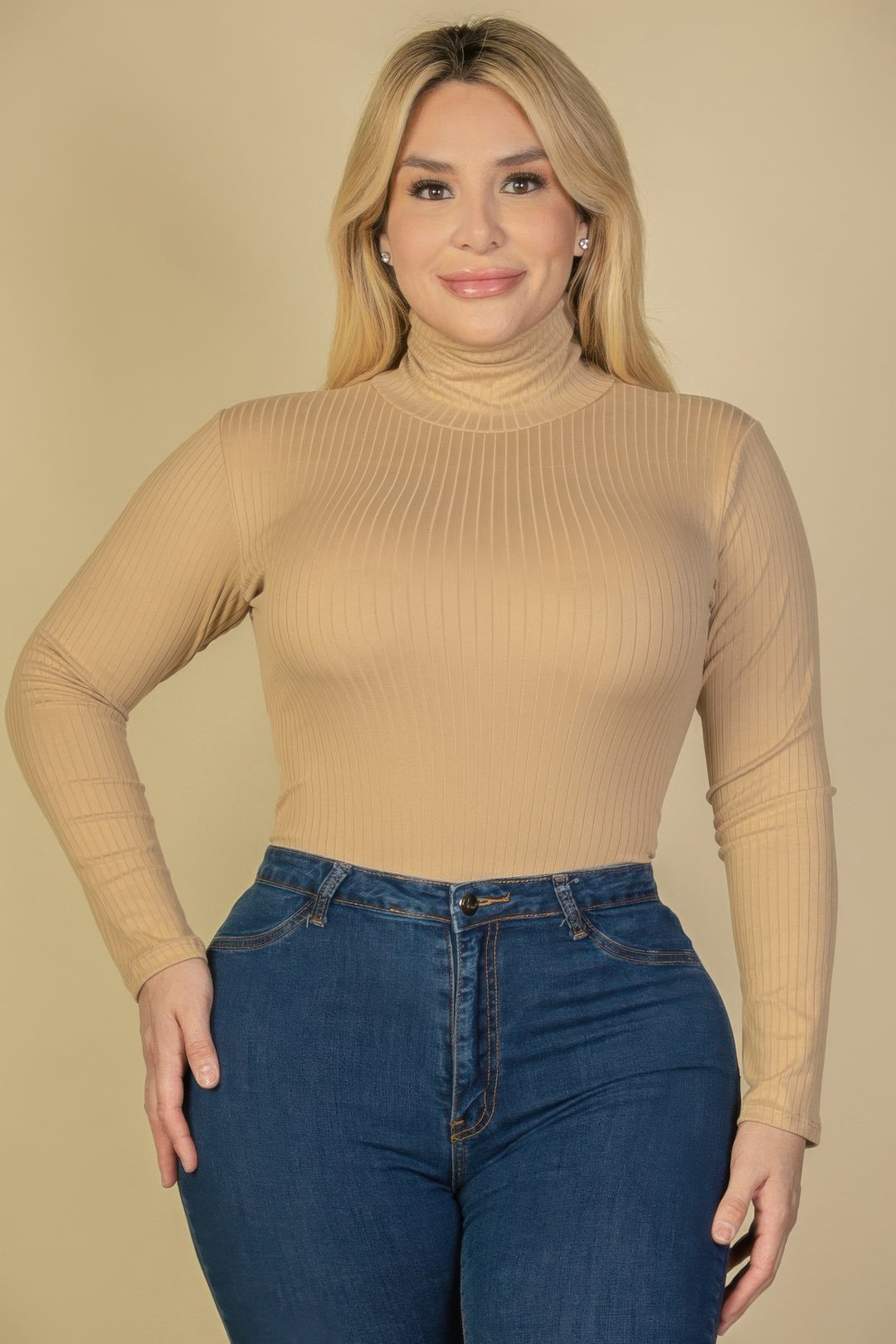 Plus Ribbed Turtle Neck Long Sleeve Bodysuit - Love it Curvy