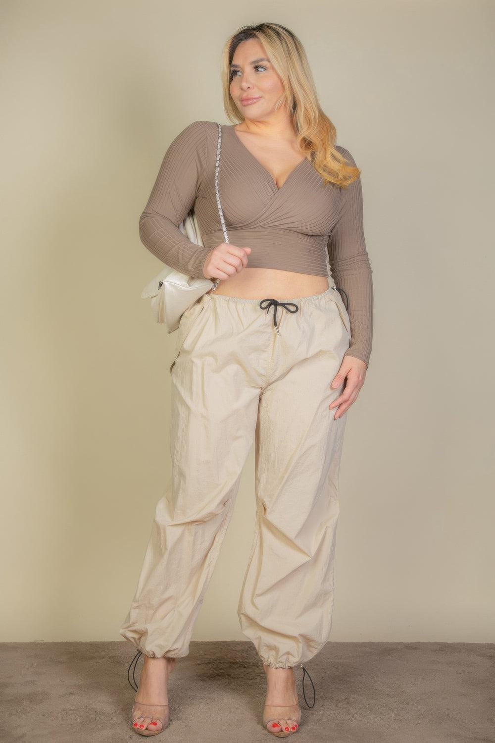 Plus Size Ribbed Wrap Front Long Sleeve Top - Love it Curvy