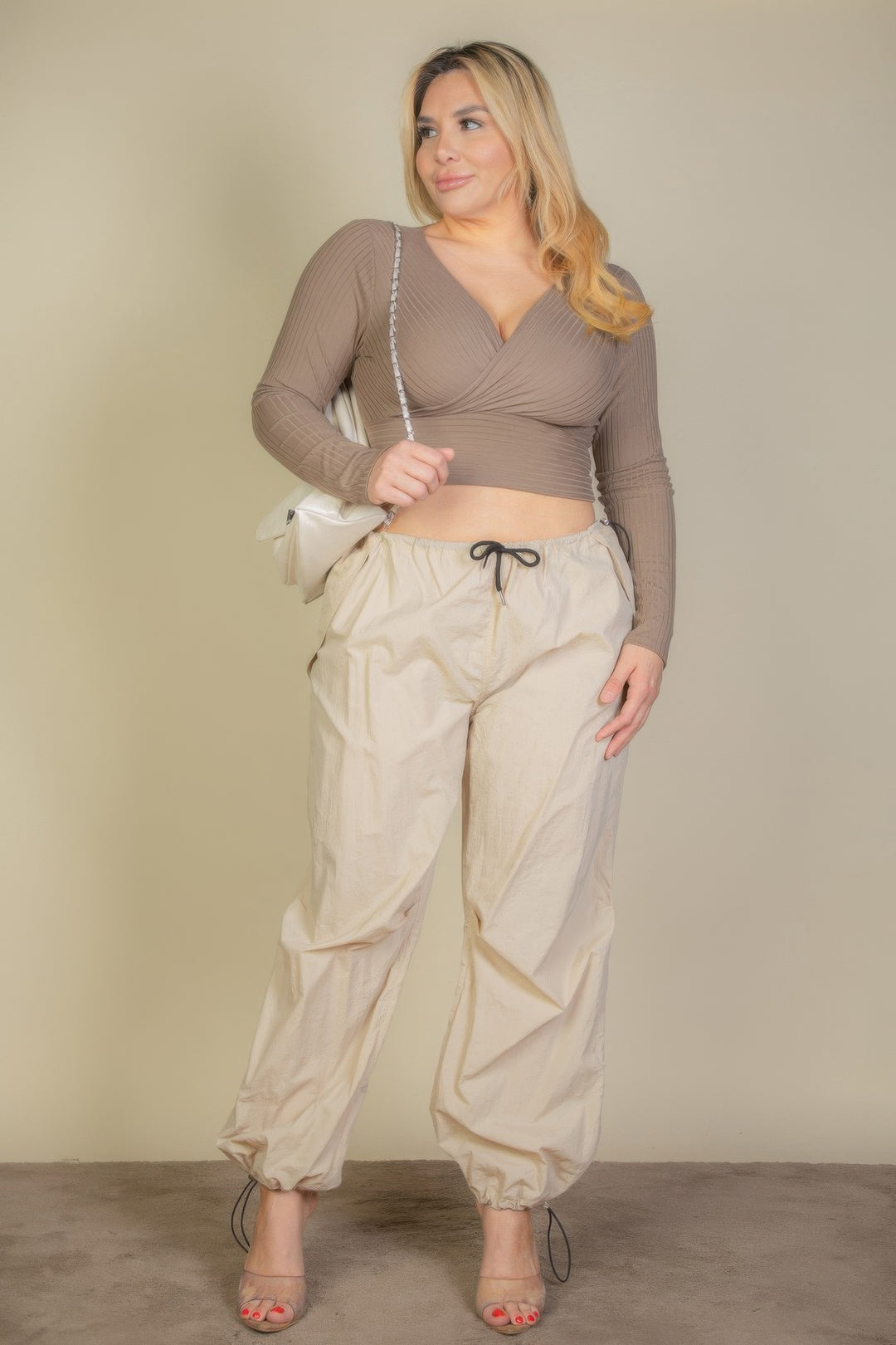 Plus Size Ribbed Wrap Front Long Sleeve Top - Love it Curvy