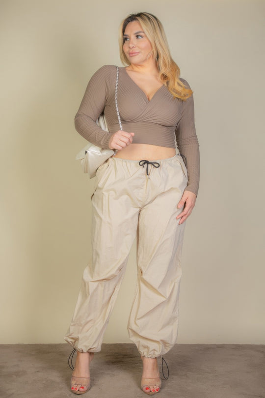 Plus Size Ribbed Wrap Front Long Sleeve Top - Love it Curvy
