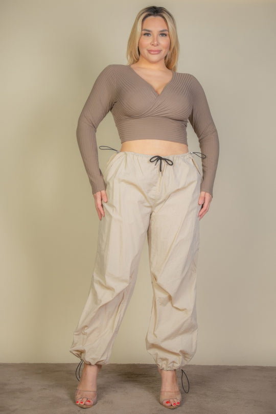 Plus Size Ribbed Wrap Front Long Sleeve Top - Love it Curvy