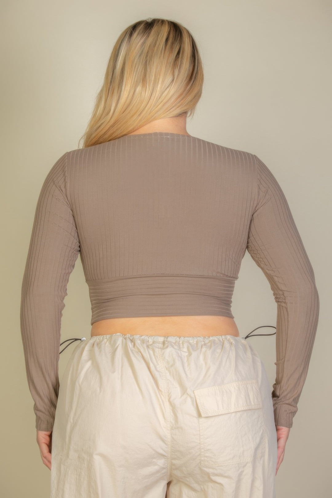 Plus Size Ribbed Wrap Front Long Sleeve Top - Love it Curvy