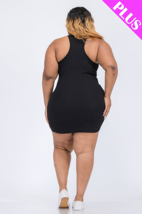 Plus Size Ribbed Split Neck Tank Mini Dress - Love it Curvy