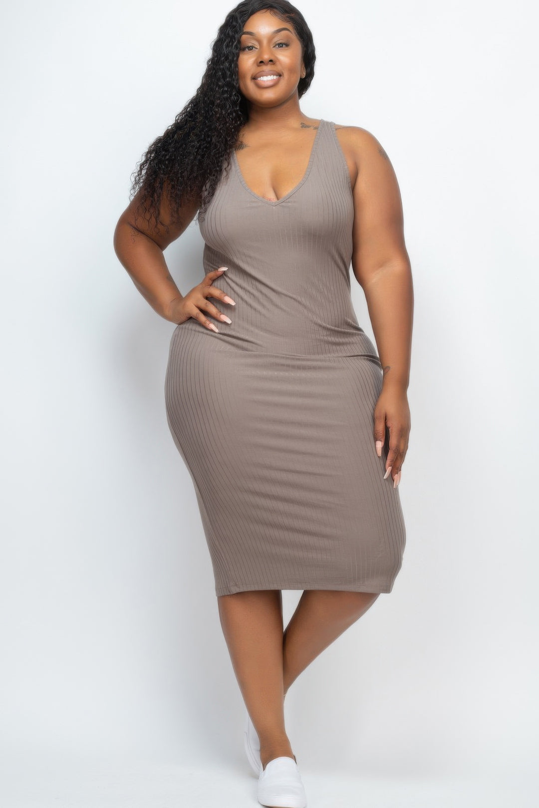 Plus Size Ribbed Sleeveless Bodycon Midi Dress - Love it Curvy