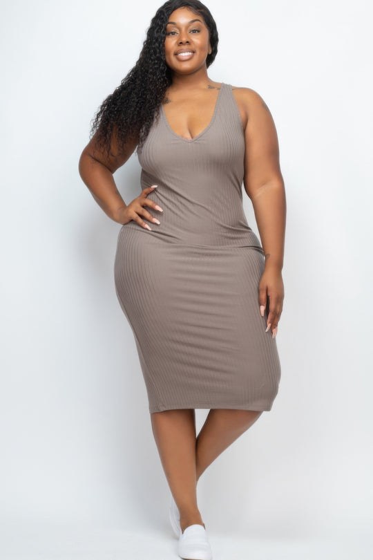 Plus Size Ribbed Sleeveless Bodycon Midi Dress - Love it Curvy