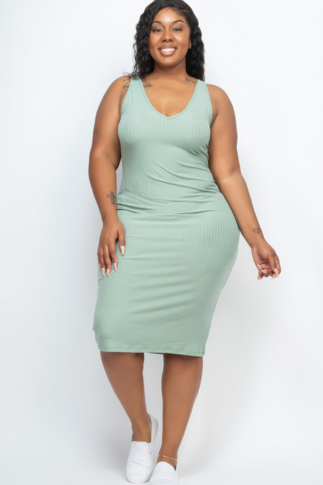 Plus Size Ribbed Sleeveless Bodycon Midi Dress - Love it Curvy