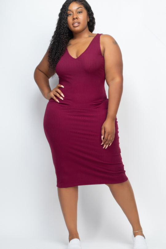 Plus Size Ribbed Sleeveless Bodycon Midi Dress - Love it Curvy