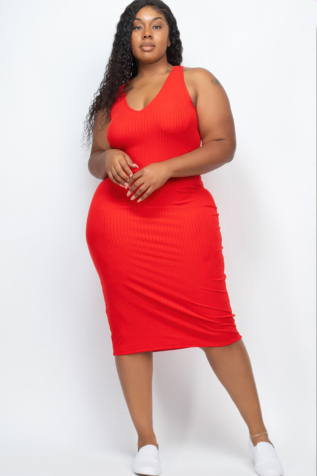 Plus Size Ribbed Sleeveless Bodycon Midi Dress - Love it Curvy