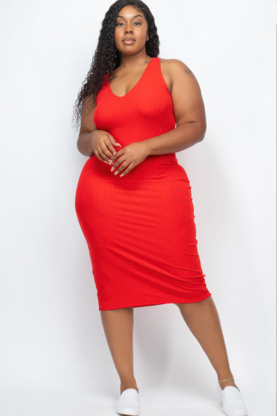 Plus Size Ribbed Sleeveless Bodycon Midi Dress - Love it Curvy