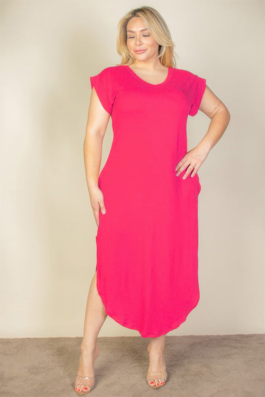 Plus Size Hidden Pocket Batwing Sleeve V Neck Long Dress - Love it Curvy