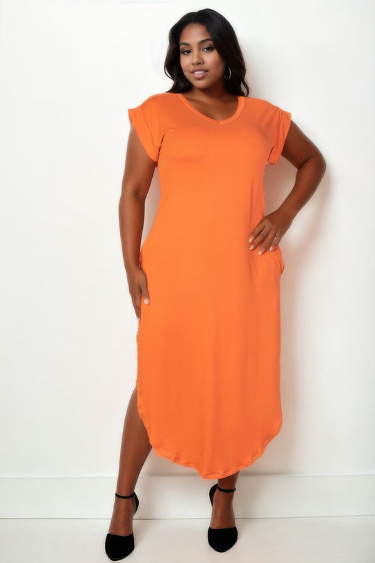 Plus Size Hidden Pocket Batwing Sleeve V Neck Long Dress - Love it Curvy