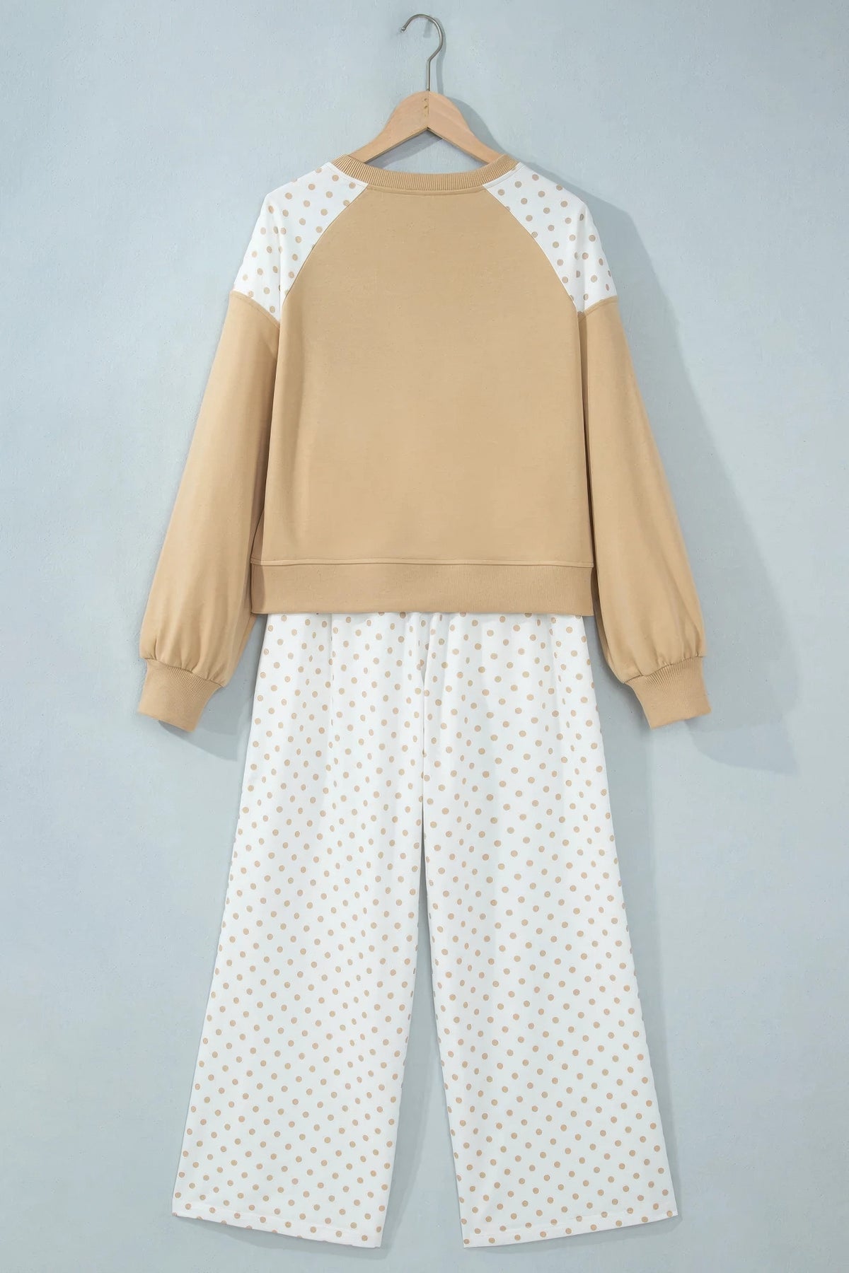 Plus Size Polka Dot Patchwork Crop Sweatshirt & Pants Set