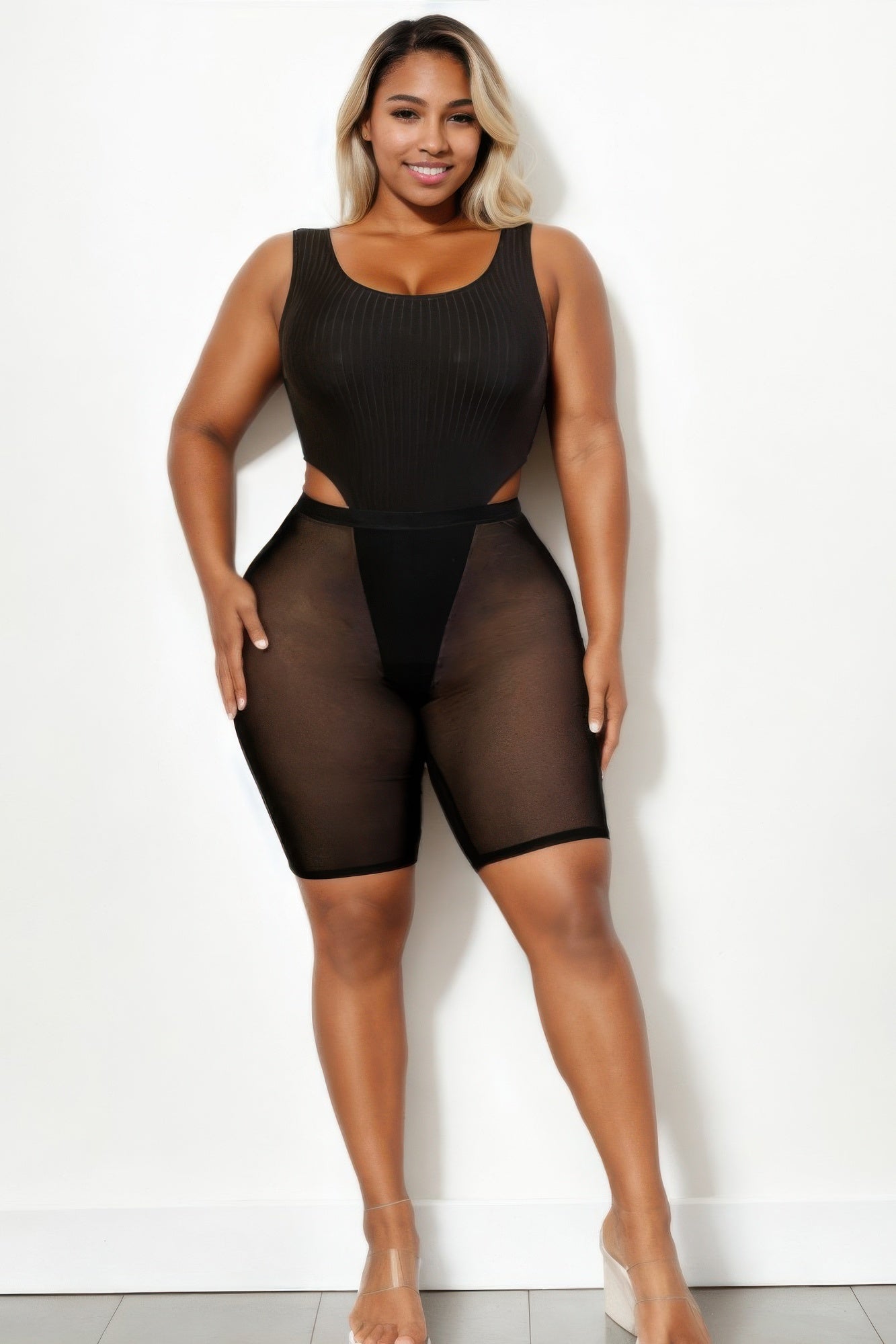 Plus Size Stretch Mesh Biker Shorts | Love It Curvy Secondary image