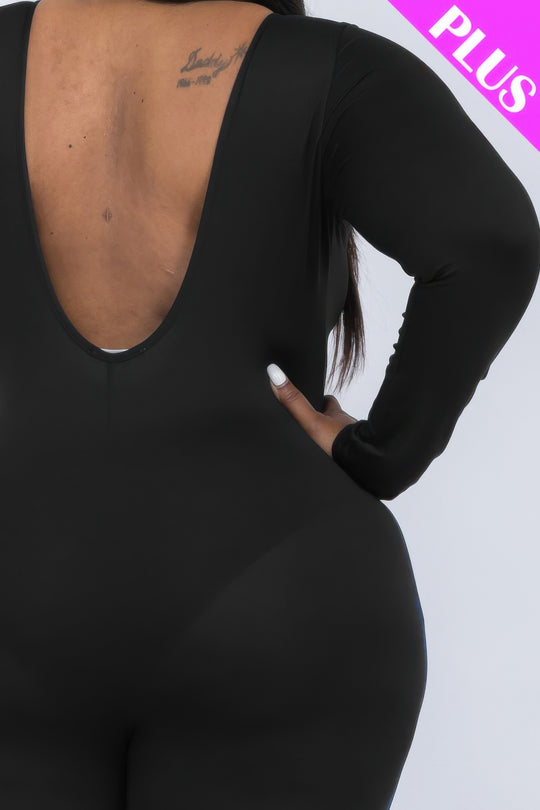 Plus Size Scoop Neck Long Sleeve Bodycon Jumpsuit - Love it Curvy