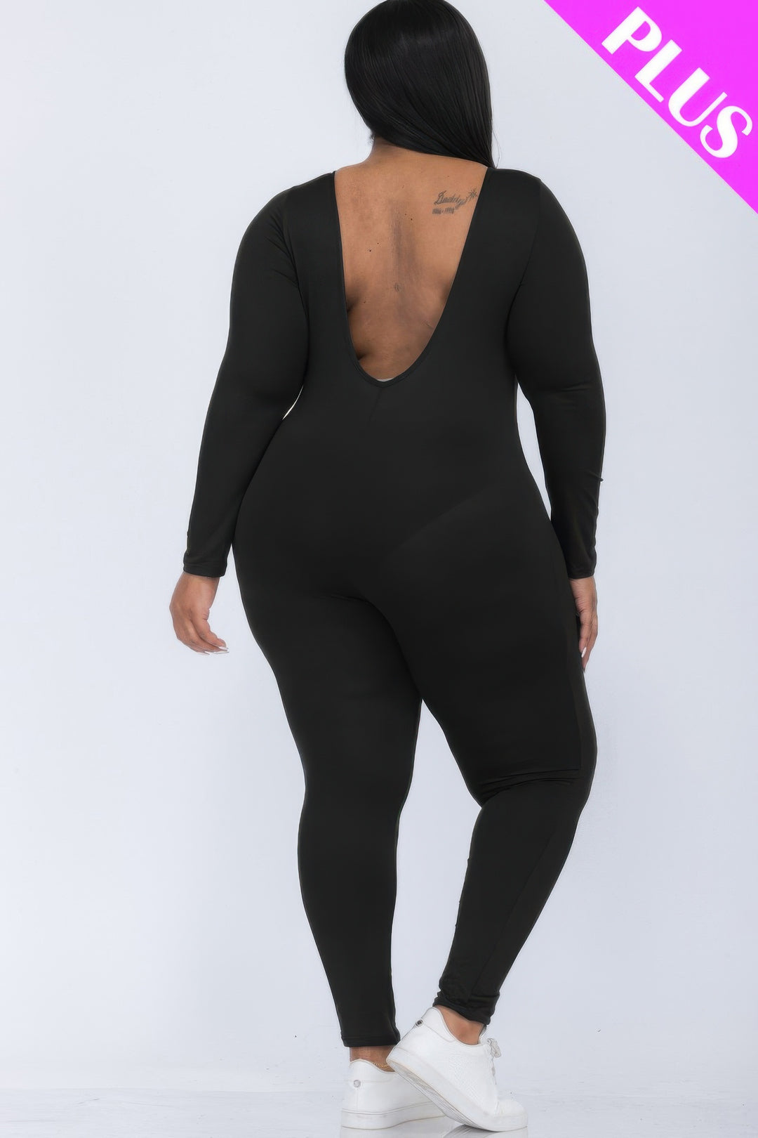 Plus Size Scoop Neck Long Sleeve Bodycon Jumpsuit - Love it Curvy