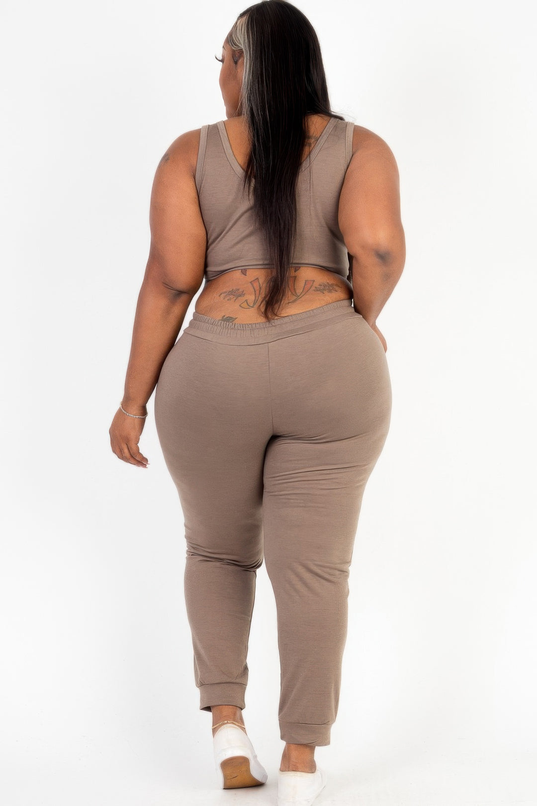 Plus Size French Terry Cropped Tank Top & Joggers Set - Love it Curvy
