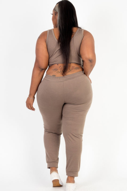 Plus Size French Terry Cropped Tank Top & Joggers Set - Love it Curvy