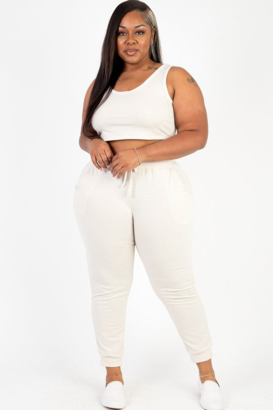 Plus Size French Terry Cropped Tank Top & Joggers Set - Love it Curvy
