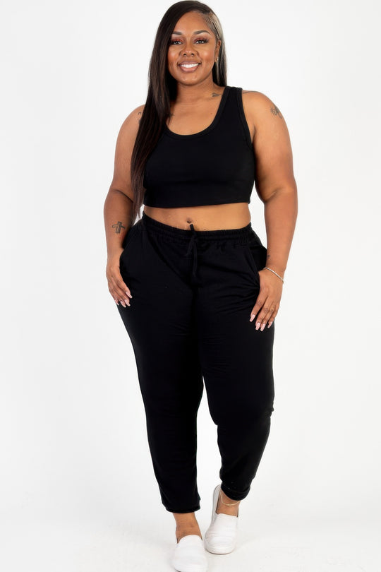 Plus Size French Terry Cropped Tank Top & Joggers Set - Love it Curvy