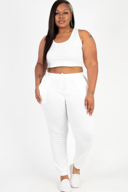 Plus Size French Terry Cropped Tank Top & Joggers Set - Love it Curvy