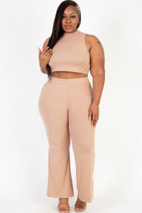 Love It Curvy Plus Size Ribbed Mock Neck Crop Tank Top & Bootcut Pants Set