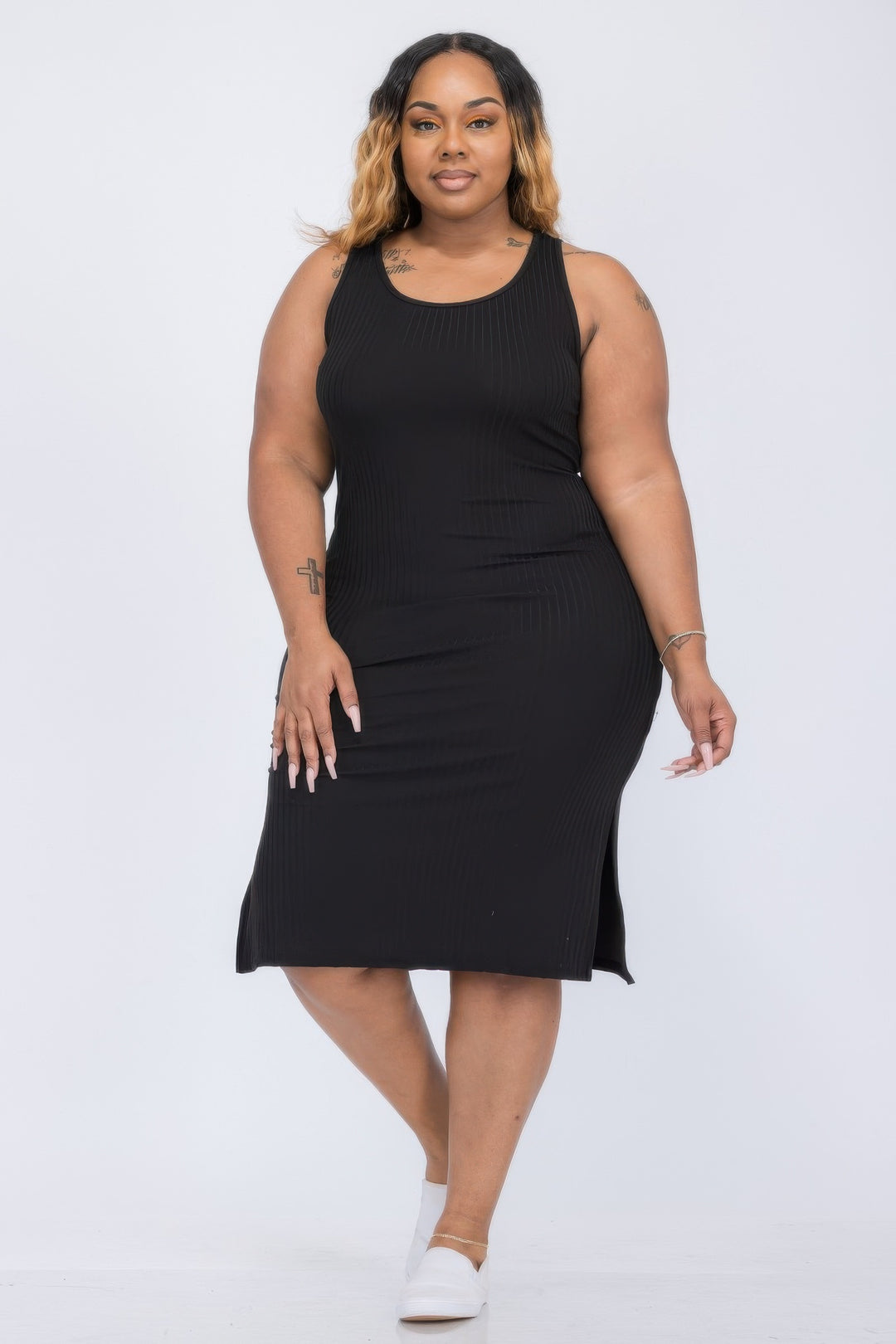 Plus Size Ribbed Side Slit Tank Midi Dress - Love it Curvy
