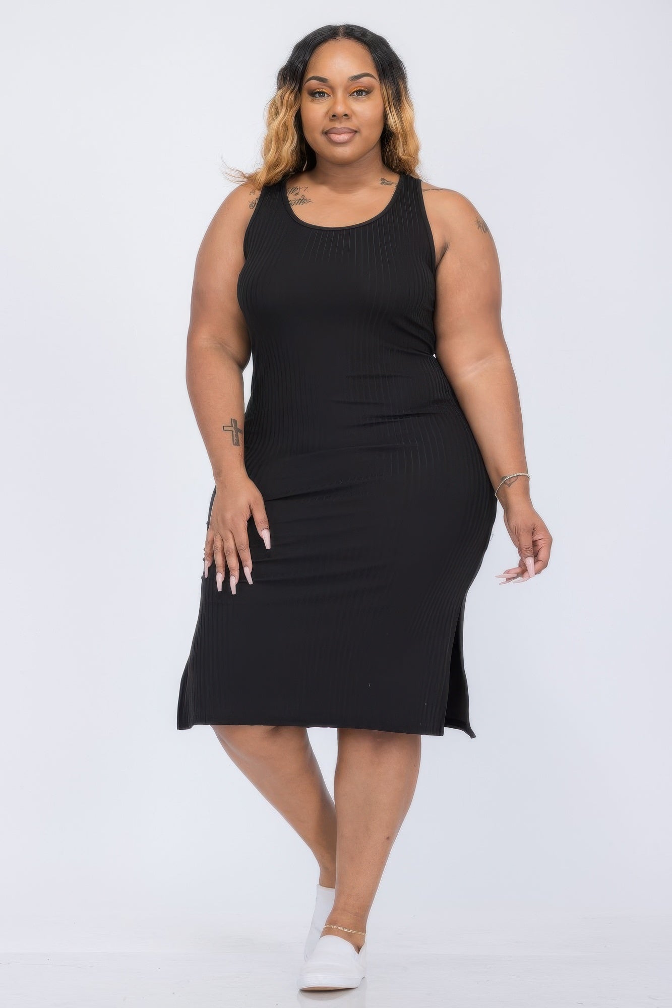 Plus Size Ribbed Side Slit Tank Midi Dress - Love it Curvy