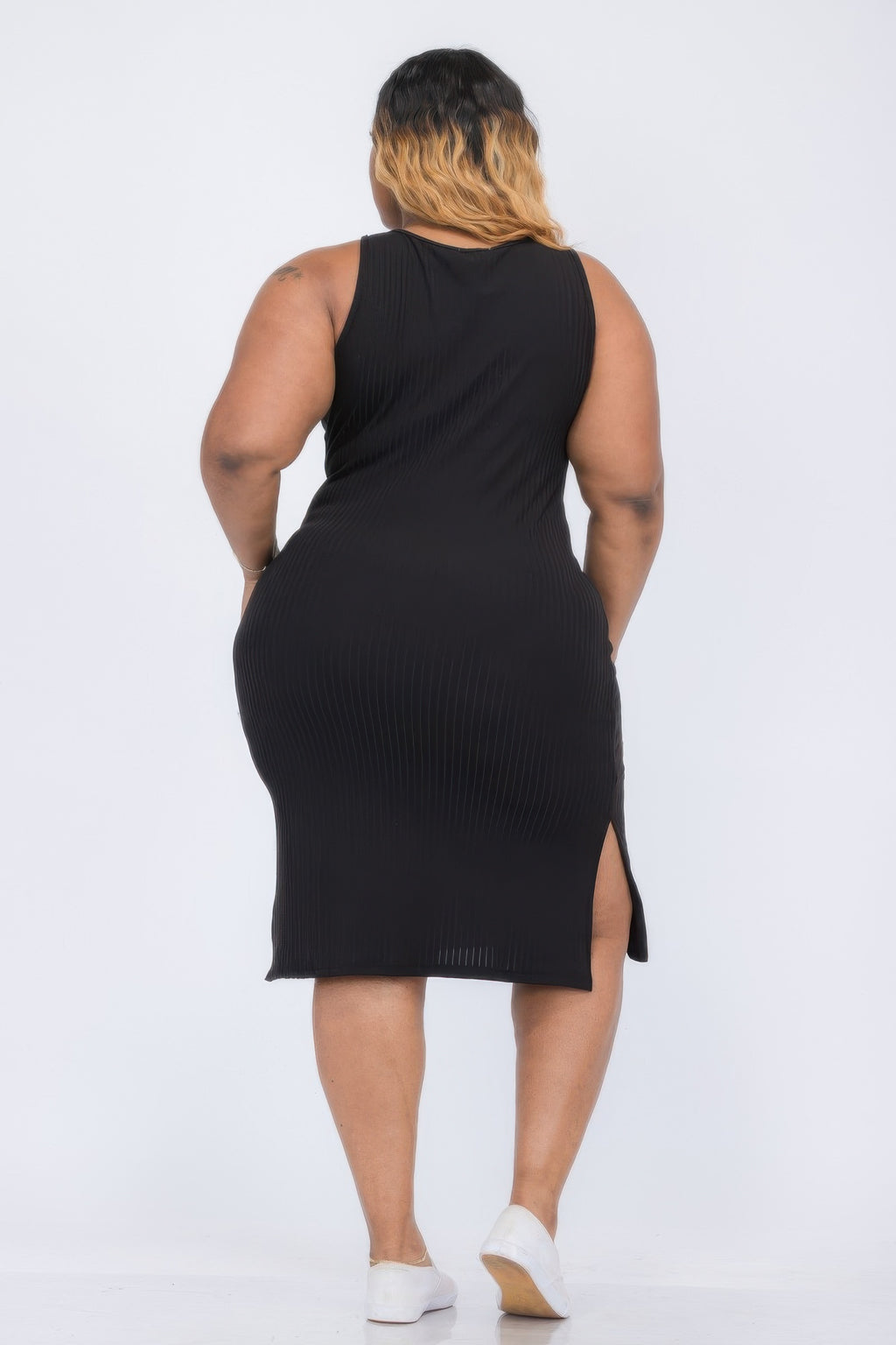Plus Size Ribbed Tank Midi Dress with Side Slits